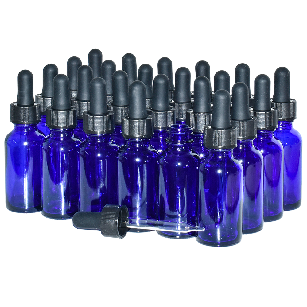 1 oz. Cobalt Blue Boston Round with Black Glass Dropper (20/400) (V23) (V20)