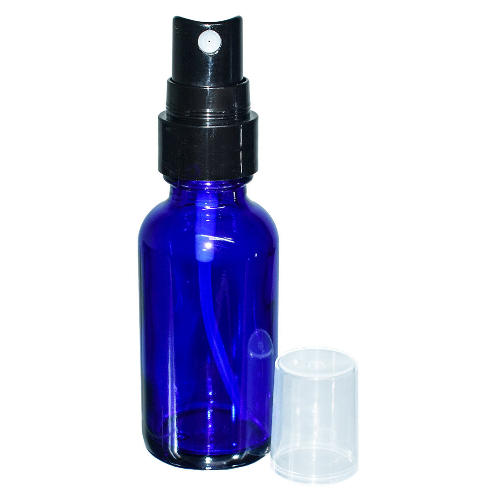 1 oz. Cobalt Blue Boston Round with Black Fine-Mist Sprayer (Smooth) (.18 ml Per Spray) (20/400) (V23) (V15)