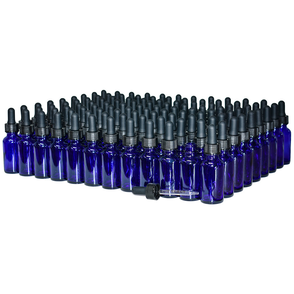 1 oz. Cobalt Blue Boston Round with Black Graduated Glass Dropper (20/400) (V23) (V20)