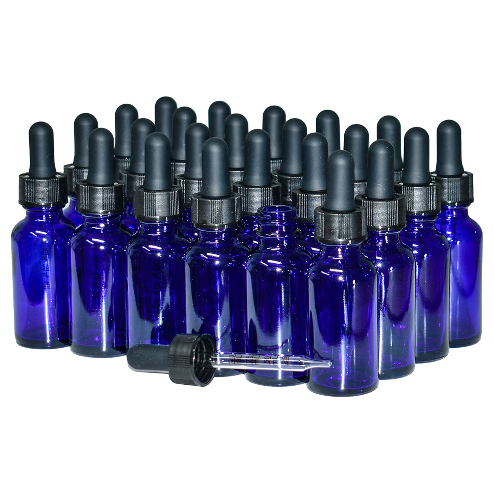 1 oz. Cobalt Blue Boston Round with Black Graduated Glass Dropper (20/400) (V23) (V20)