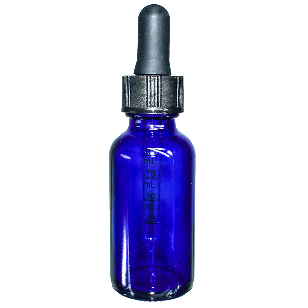 1 oz. Cobalt Blue Boston Round with Black Graduated Glass Dropper (20/400) (V23) (V20)