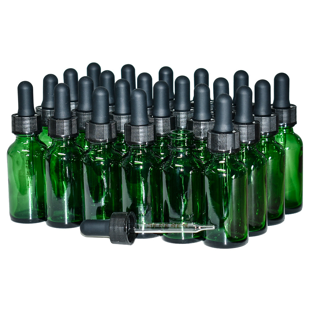 1 oz. Green Boston Round with Black Graduated Glass Dropper (20/400) (V23) (V20)