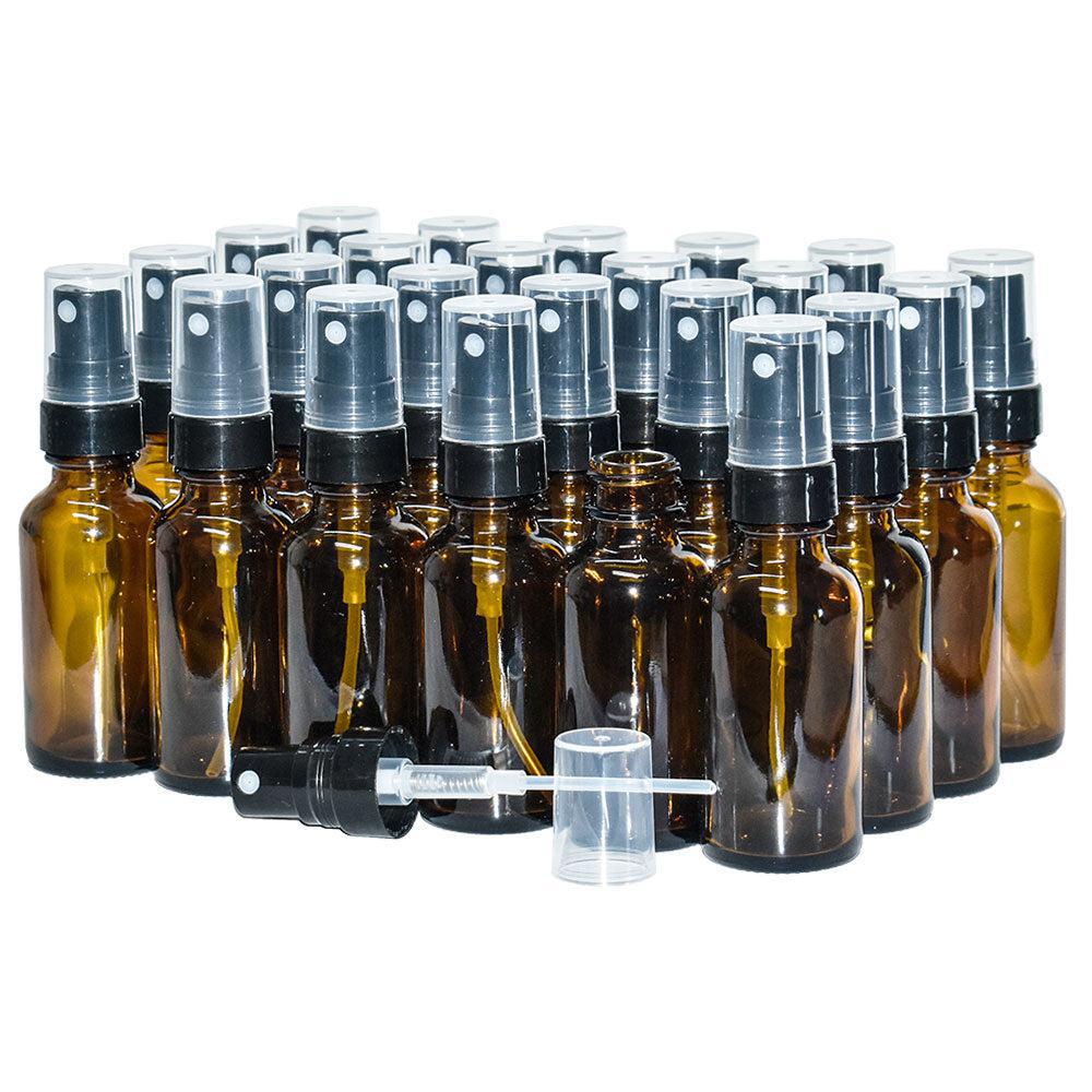 1 oz. Amber Boston Round with Black Fine-Mist Sprayer (Smooth) (.16 ml Per Spray) (20/400) (V23) (V20)