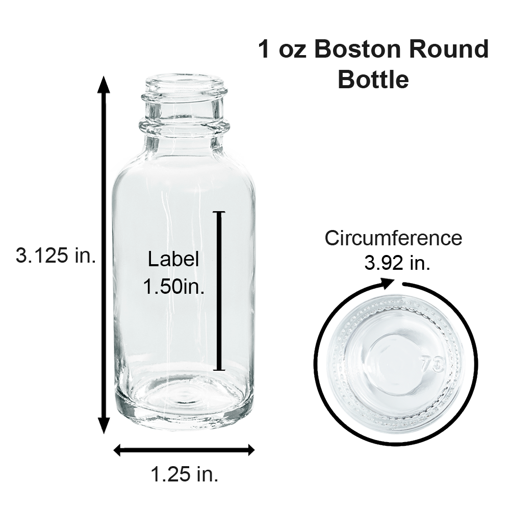 1 oz. Clear Boston Round with Black Cone Lined Cap (20/400) (V23) (V20)