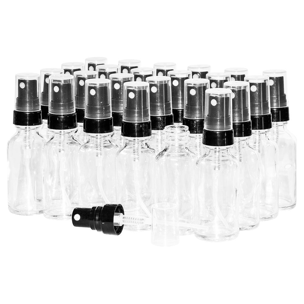 1 oz. Clear Boston Round with Black Fine-Mist Sprayer (Smooth) (.16 ml Per Spray) (20/400) (V23) (V20)