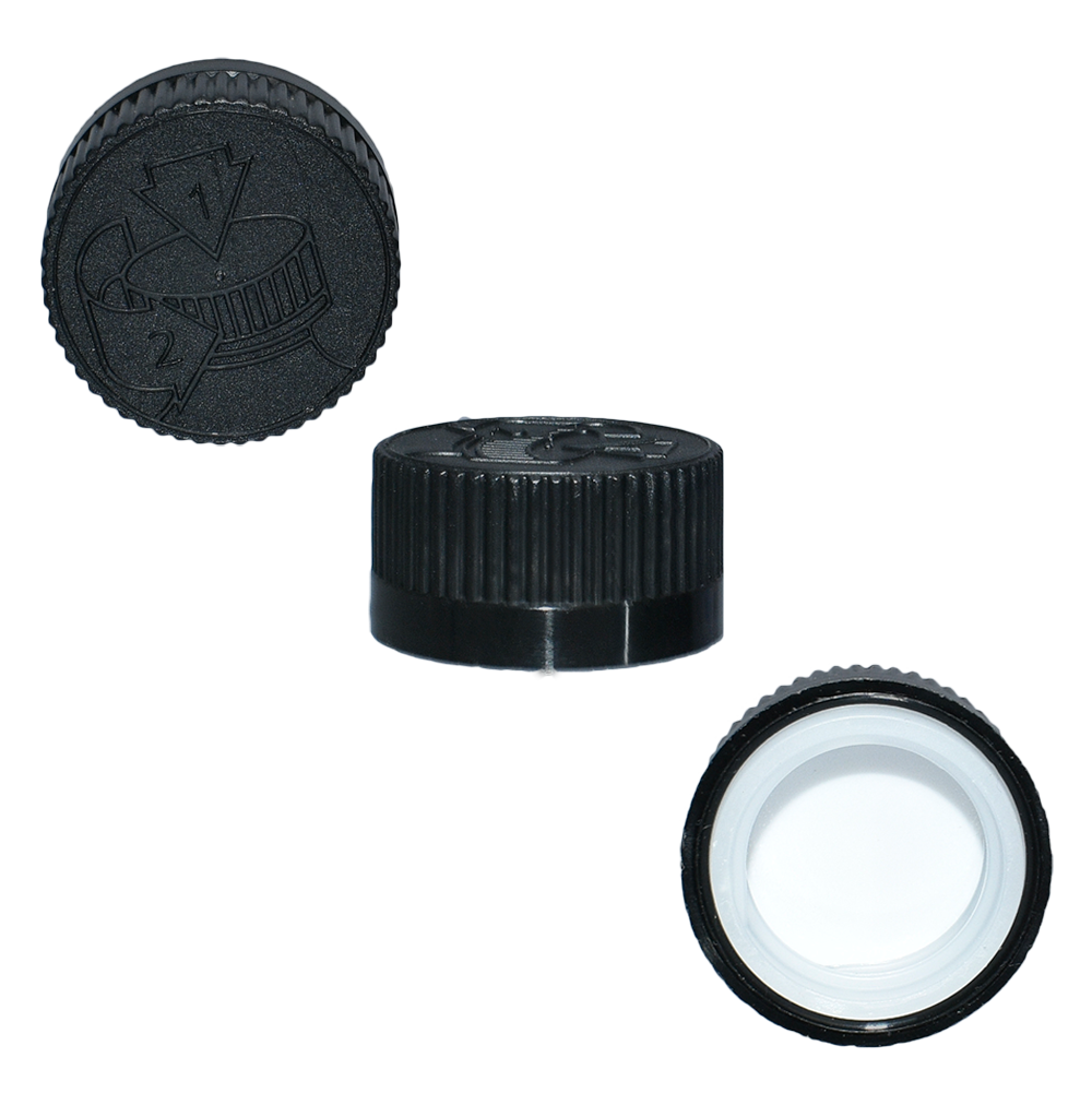 1 oz. Clear Boston Round with Reducer and Black Child-Resistant Cap (20/400) (V23) (V6)
