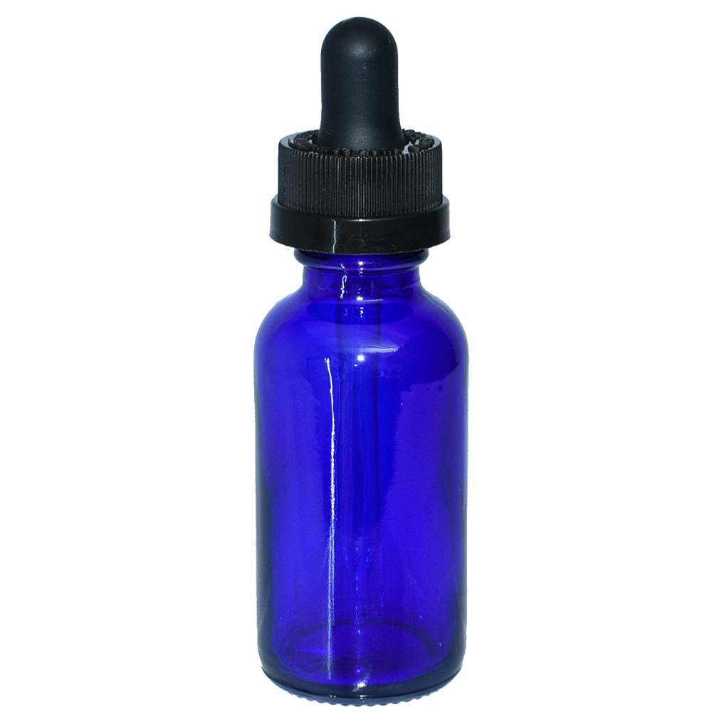 1 oz. Cobalt Blue Boston Round with Black Child-Resistant Dropper (20/400) (V23) (V8)