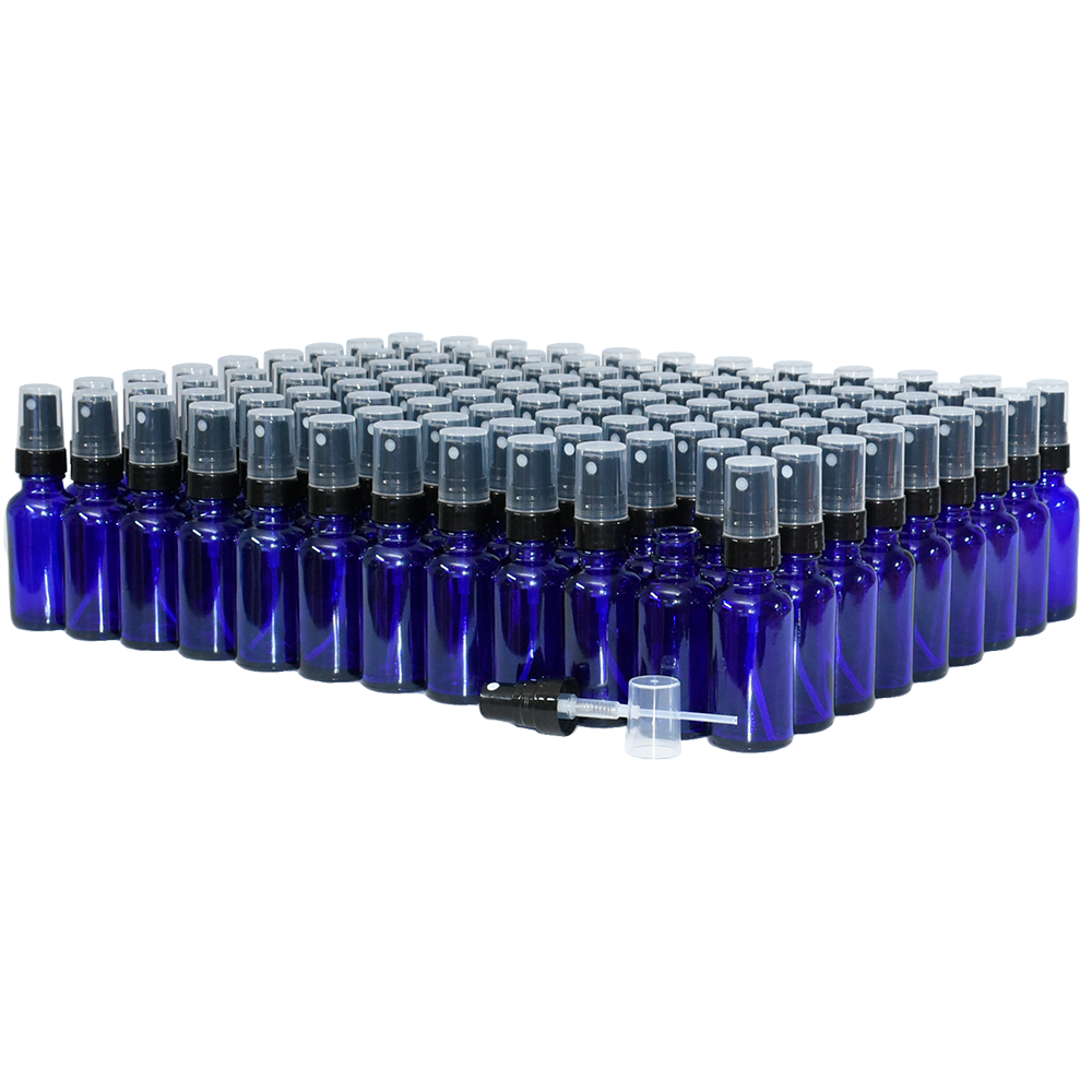 1 oz. Cobalt Blue Boston Round with Black Fine-Mist Sprayer (Smooth) (.16 ml Per Spray) (20/400) (V23) (V20)