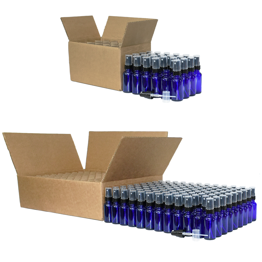 1 oz. Cobalt Blue Boston Round with Black Fine-Mist Sprayer (Smooth) (.16 ml Per Spray) (20/400) (V23) (V20)