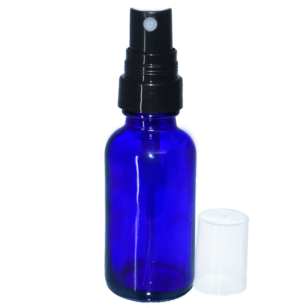 1 oz. Cobalt Blue Boston Round with Black Fine-Mist Sprayer (Smooth) (.16 ml Per Spray) (20/400) (V23) (V20)