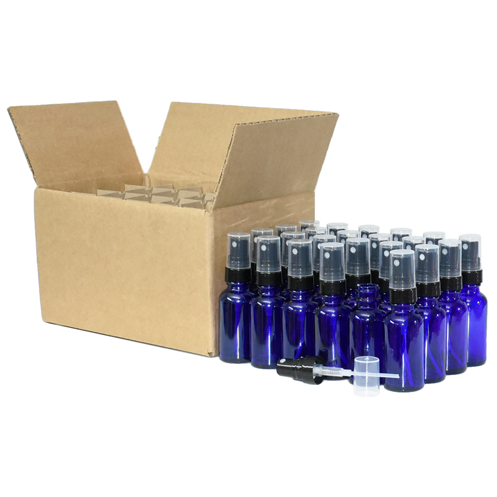 1 oz. Cobalt Blue Boston Round with Black Fine-Mist Sprayer (Smooth) (.16 ml Per Spray) (20/400) (V23) (V20)