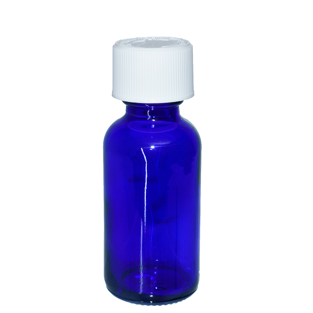 1 oz. Cobalt Blue Boston Round with Reducer and White Child-Resistant Cap (20/400) (V23) (V1)