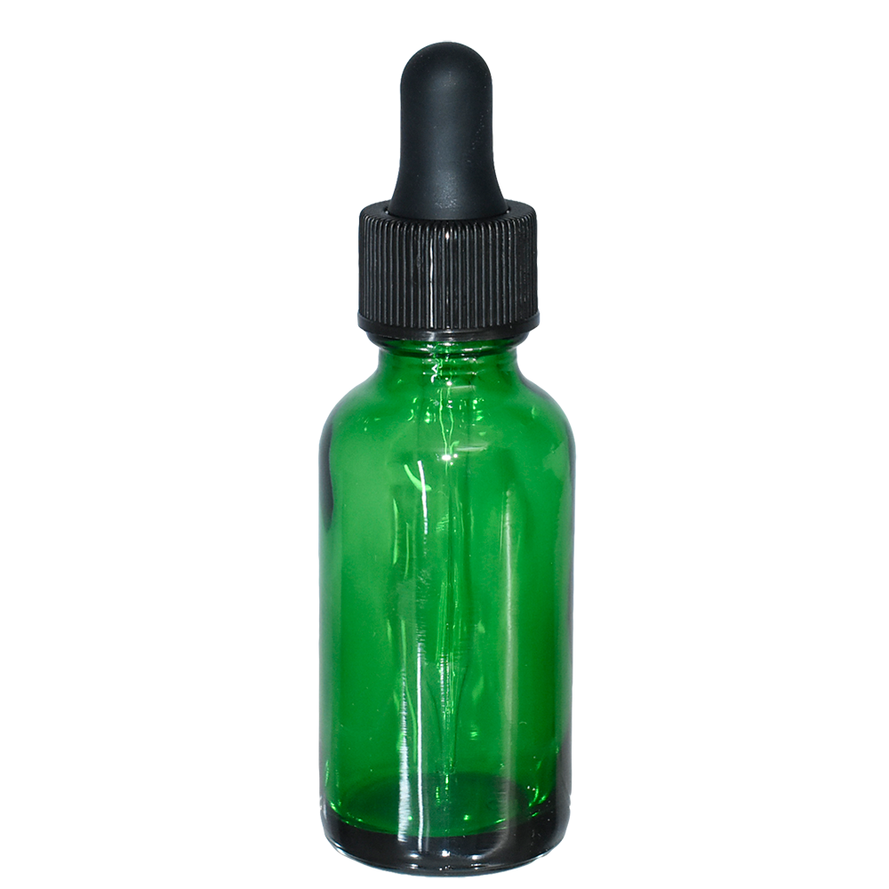 1 oz. Green Boston Round with Black Glass Dropper (20/400) (V23) (V8)