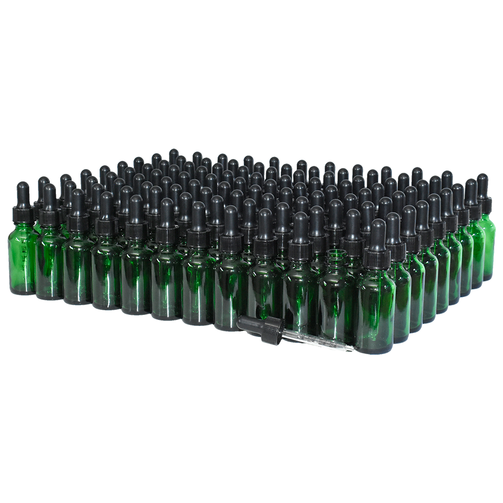 1 oz. Green Boston Round with Black Graduated Nitrile Glass Dropper (20/400) (V23) (V5)