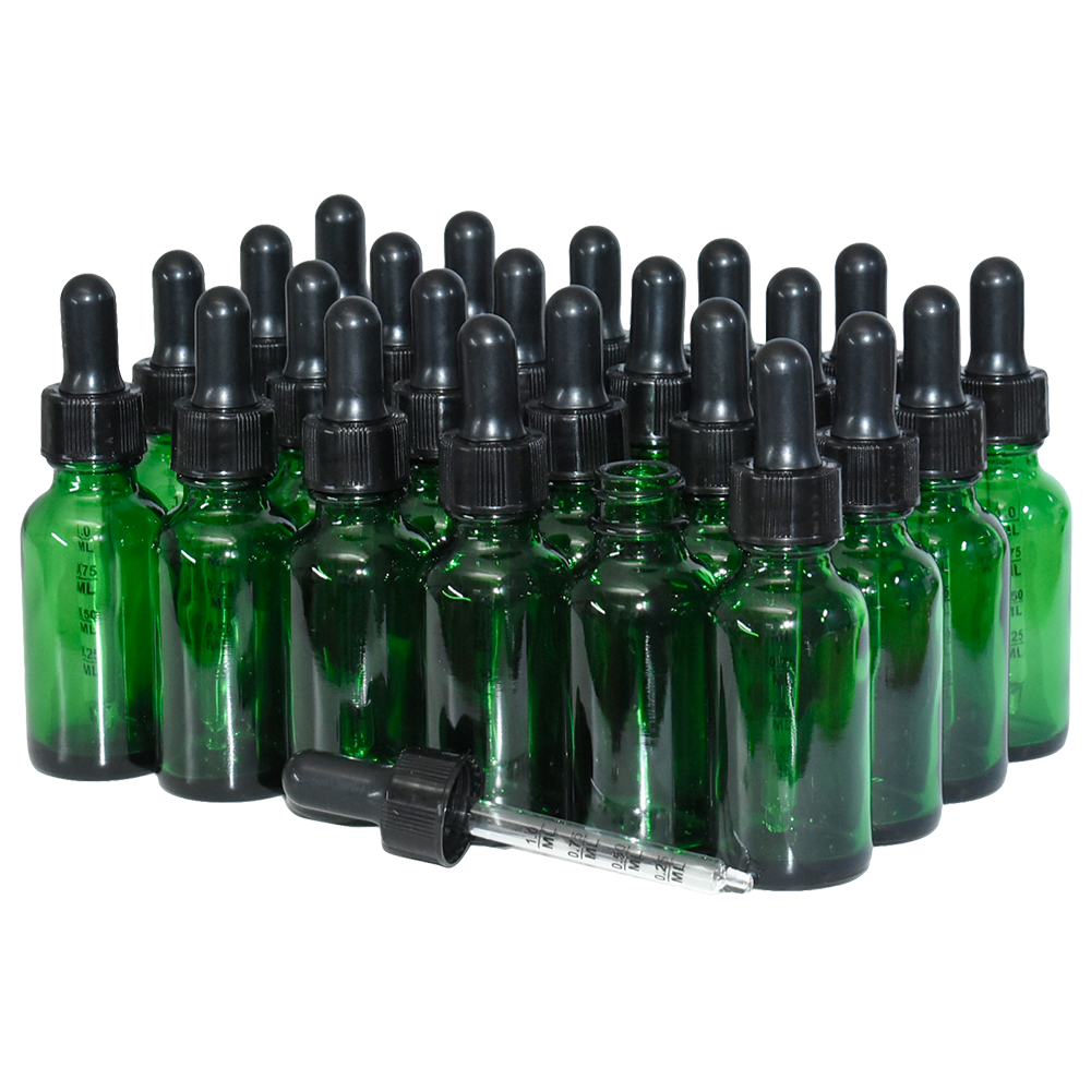 1 oz. Green Boston Round with Black Graduated Nitrile Glass Dropper (20/400) (V23) (V5)