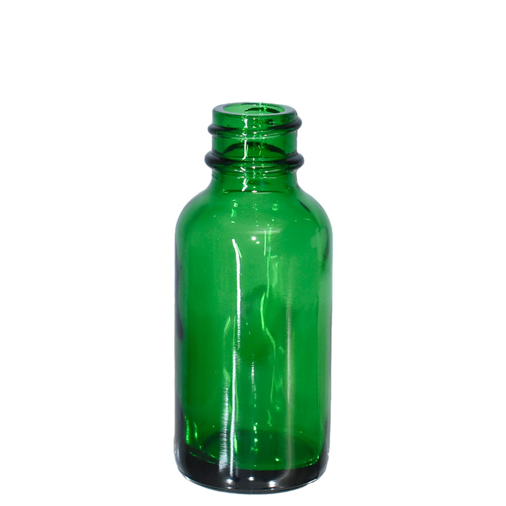 1 oz. Green Boston Round with Large Bulb Graduated Black Glass Dropper (20/400) (V23) (V15)