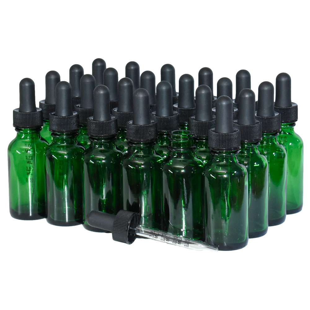 1 oz. Green Boston Round with Large Bulb Graduated Black Glass Dropper (20/400) (V23) (V15)