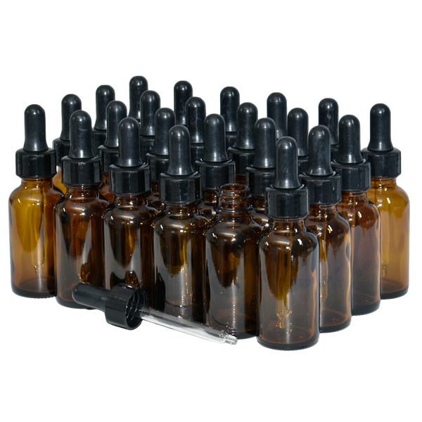 Amber Glass Bottle - 2 fl oz w/ Glass Dropper - Pack of 2