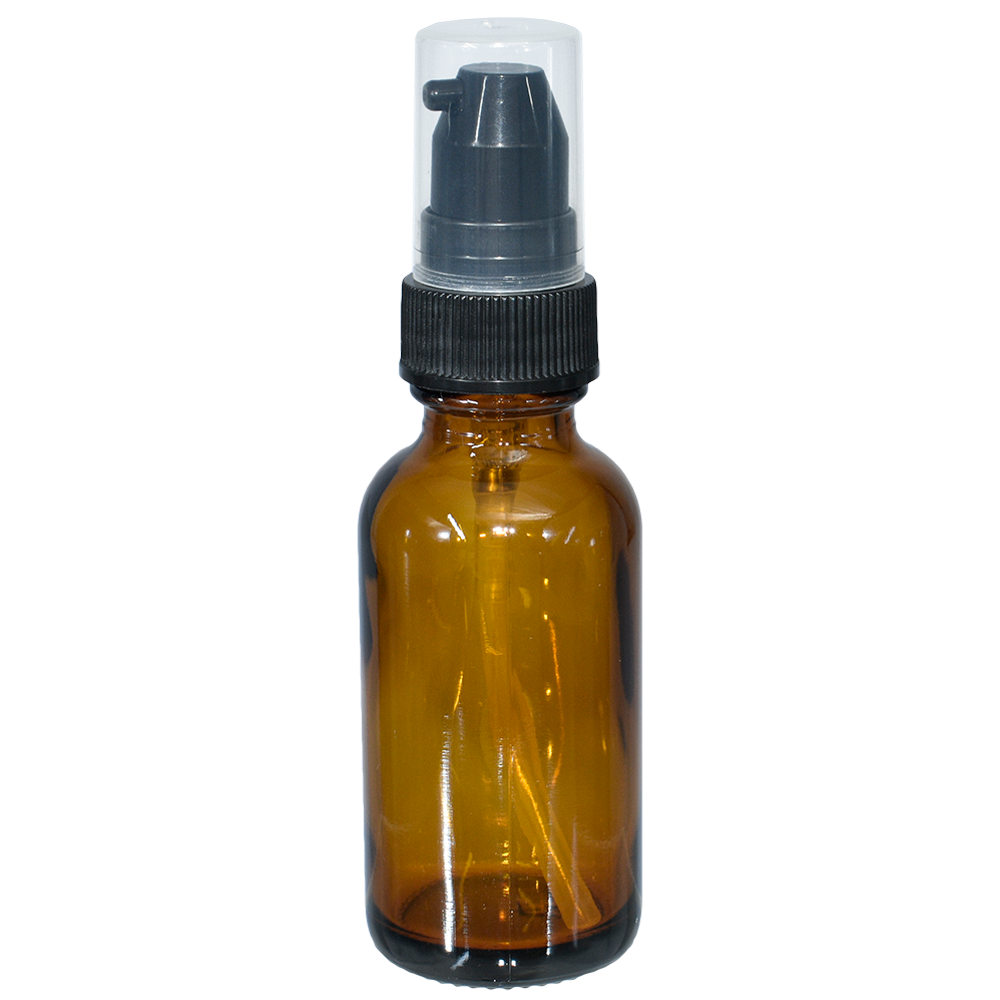 1 oz. Amber Boston Round with Black Treatment Pump (20/400) (V23) (V20)-Glass Bottle Outlet