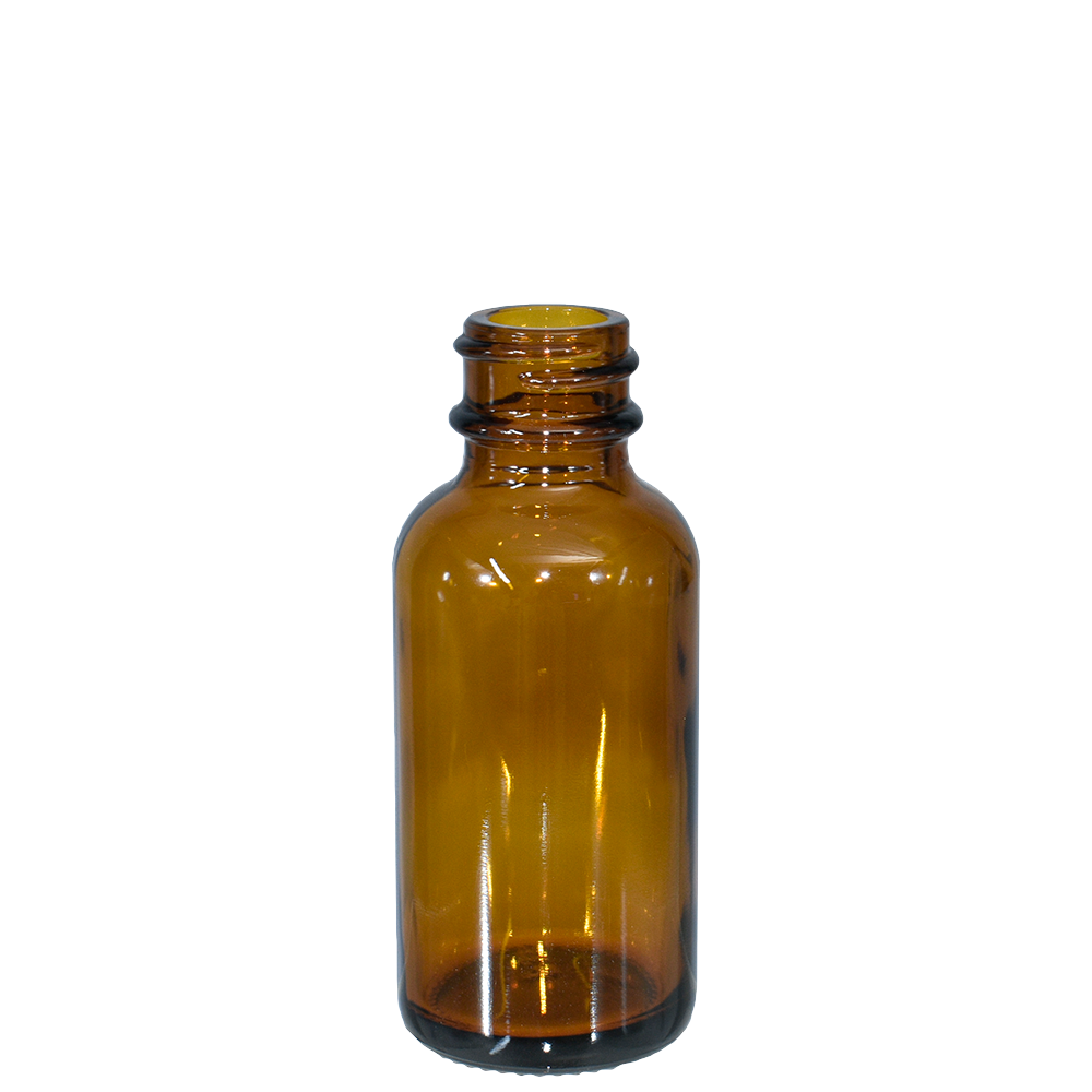 1 oz. Amber Boston Round with White Cap (20/400) (V8) (V1)-Glass Bottle Outlet
