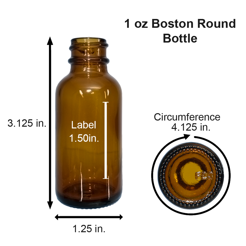 1 oz. Amber Boston Round with White Poly Cone Cap (20/400) (V8) (V20)-Glass Bottle Outlet