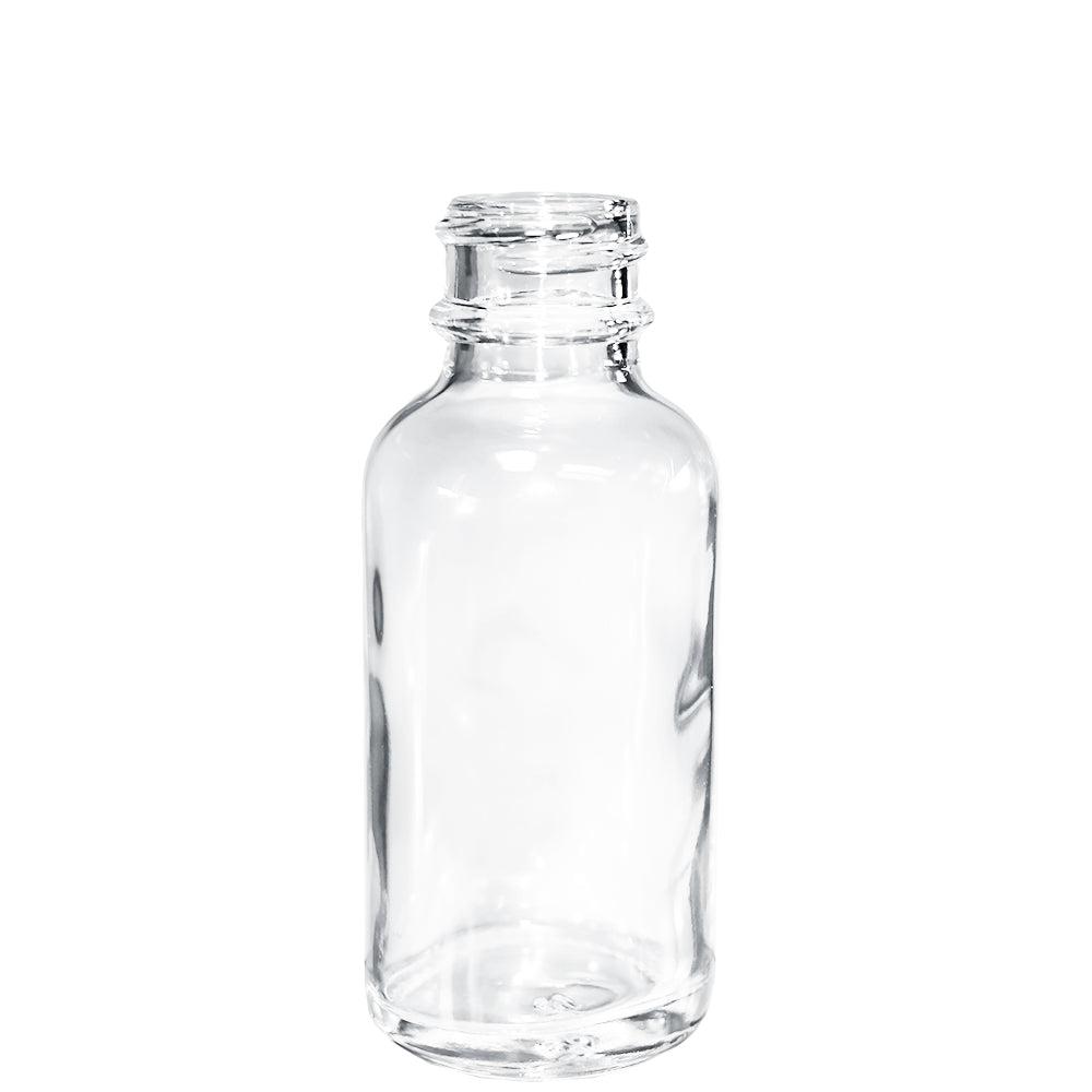 1 oz. Clear Boston Round with Black Cap (20/400) (V8) (V6)-Glass Bottle Outlet