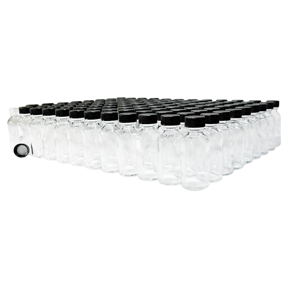 1 oz. Clear Boston Round with Black Cap (20/400) (V8) (V6)-Glass Bottle Outlet