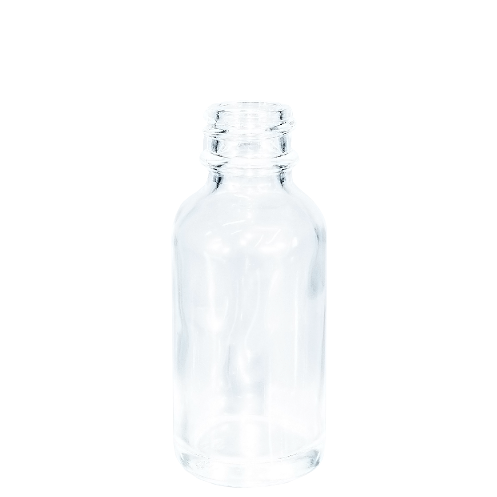 1 oz. Clear Boston Round with Black Child-Resistant Cap (20/400) (V23) (V6)-Glass Bottle Outlet