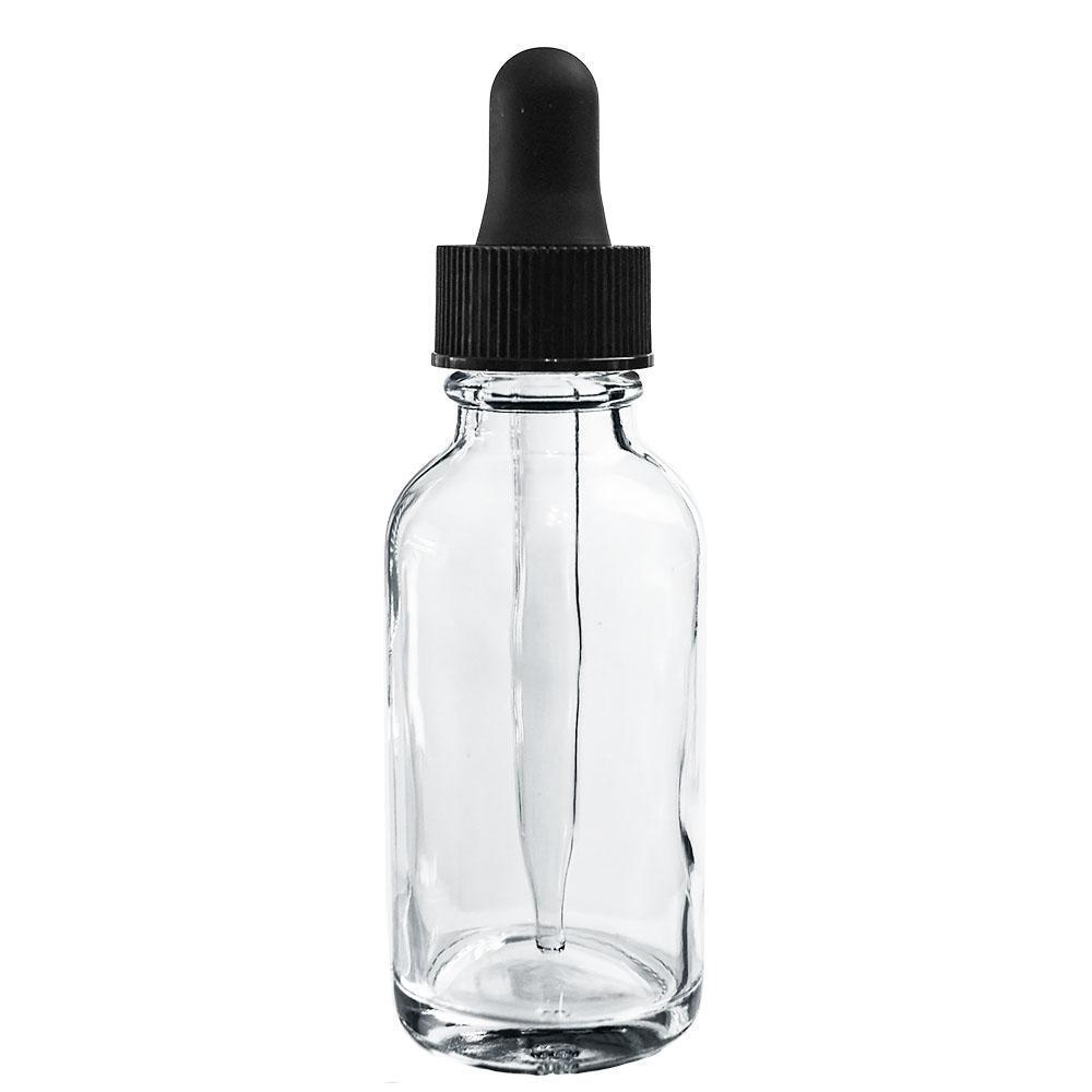 1 oz. Clear Boston Round with Black Glass Dropper (20/400) (V23) (V8)-Glass Bottle Outlet