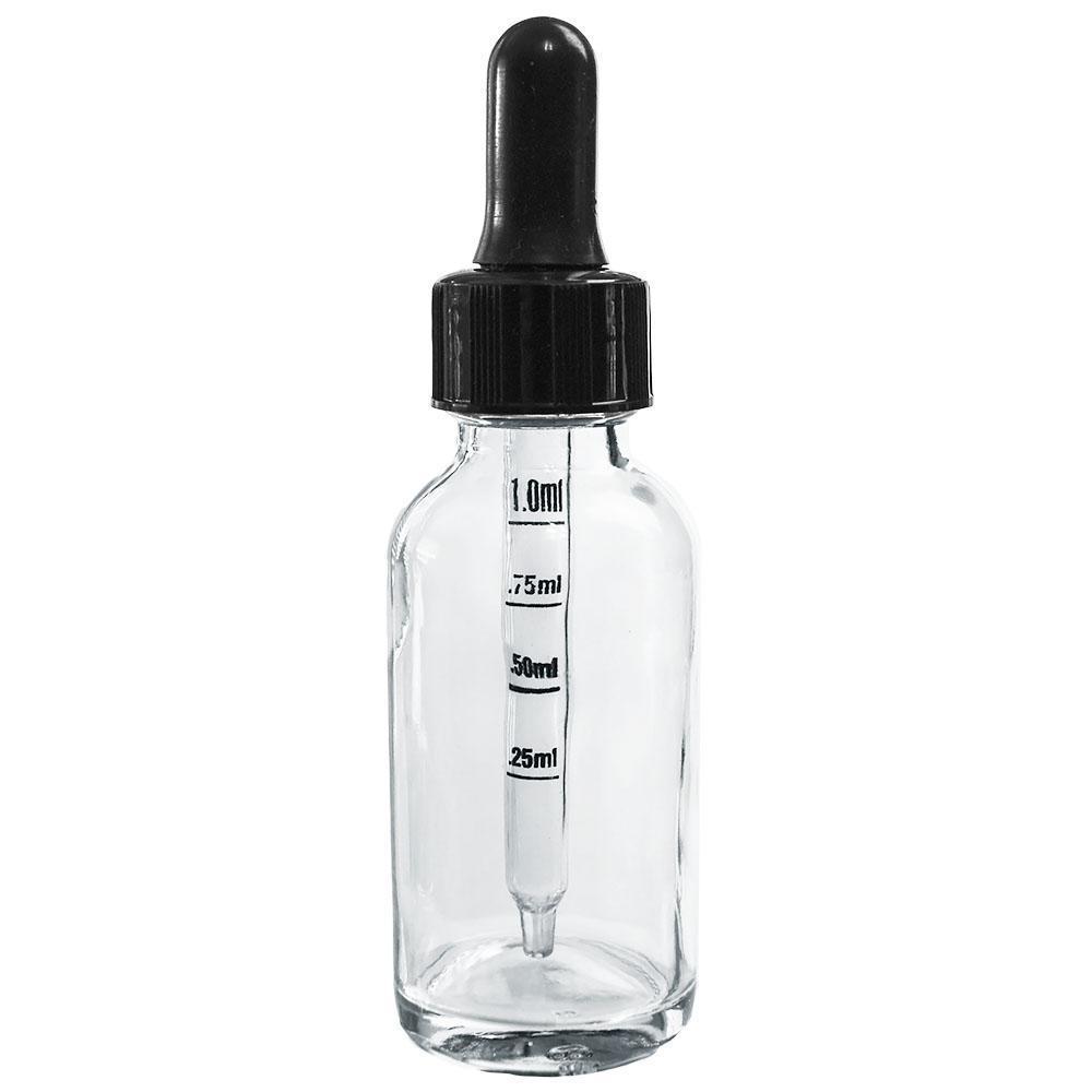 1 oz. Clear Boston Round with Black Graduated Nitrile Glass Dropper (20/400) (V23) (V12)-Glass Bottle Outlet