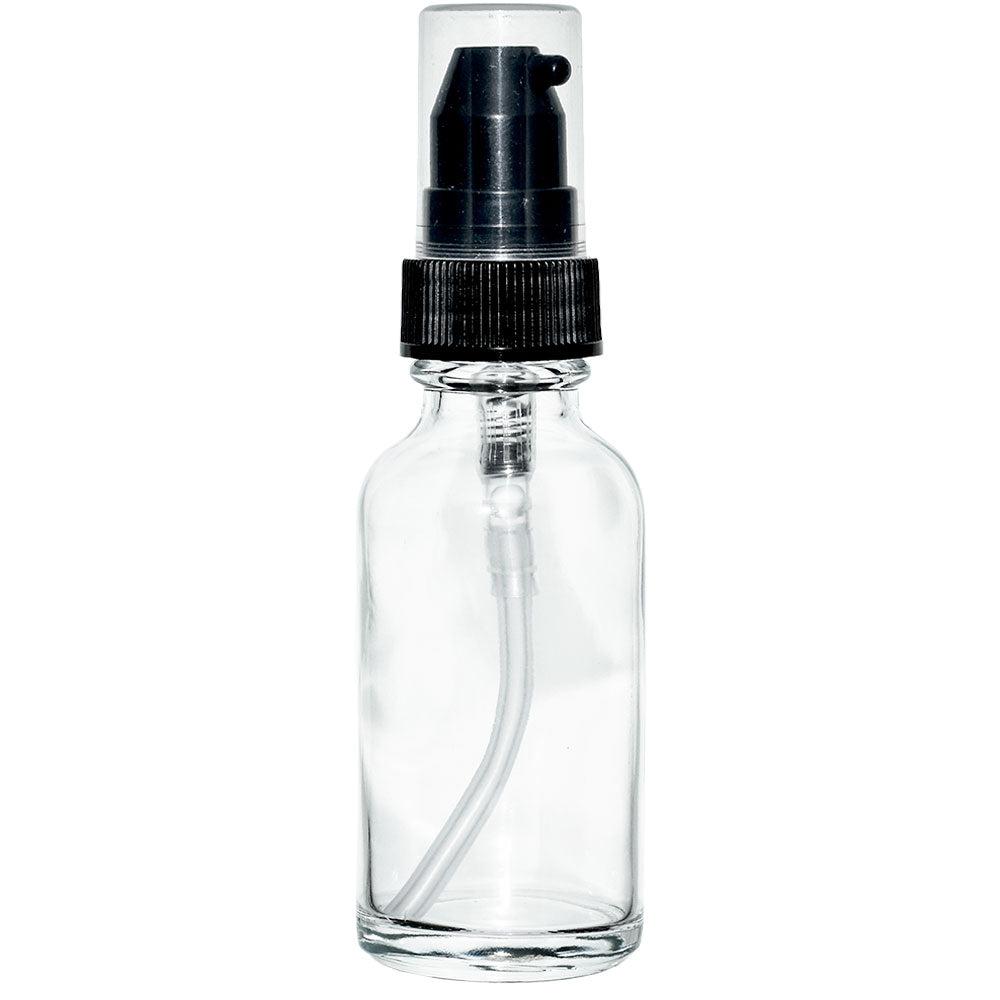 1 oz. Clear Boston Round with Black Treatment Pump (20/400) (V23) (V20)-Glass Bottle Outlet