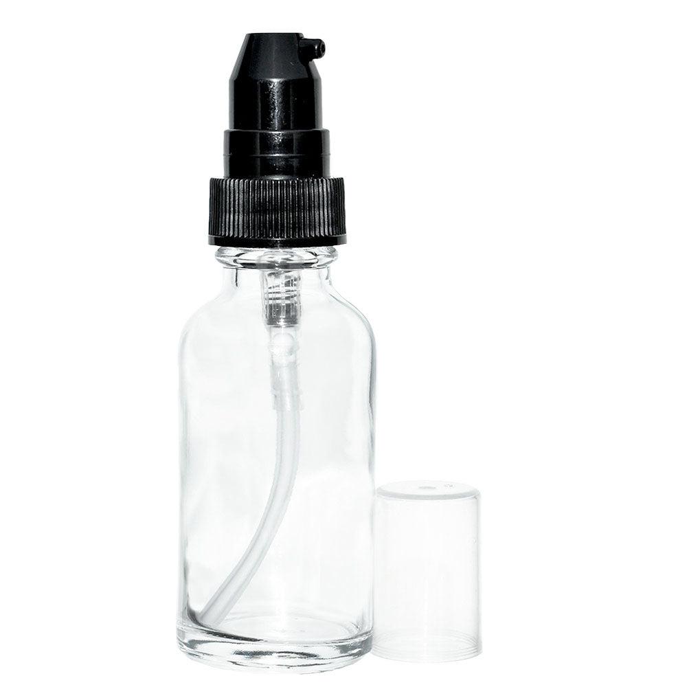 1 oz. Clear Boston Round with Black Treatment Pump (20/400) (V23) (V20)-Glass Bottle Outlet