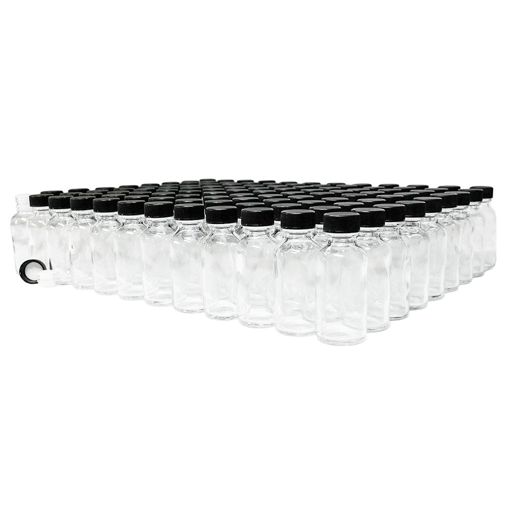 1 oz. Clear Boston Round with Reducer and Black Cap (20/400) (V8) (V6)-Glass Bottle Outlet