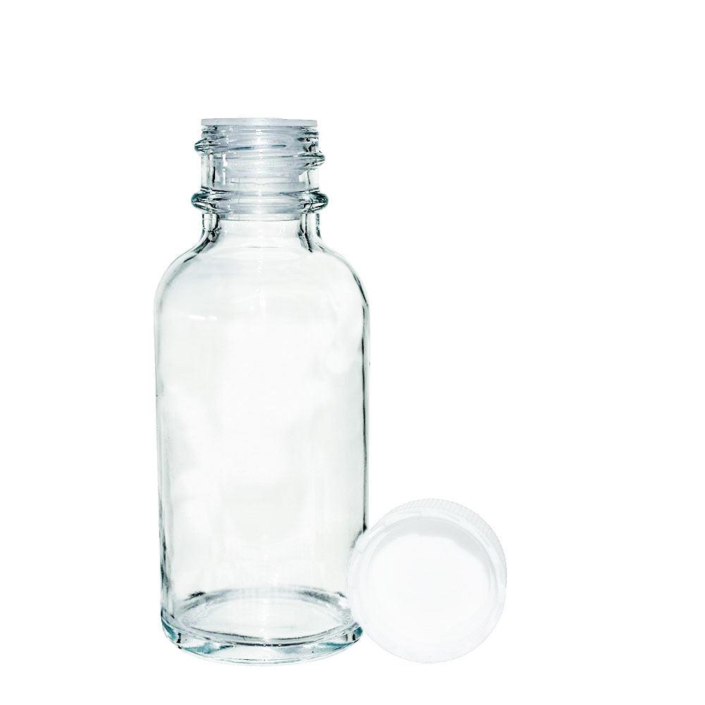 1 oz. Clear Boston Round with Reducer and White Cap (20/400) (V23) (V1)-Glass Bottle Outlet