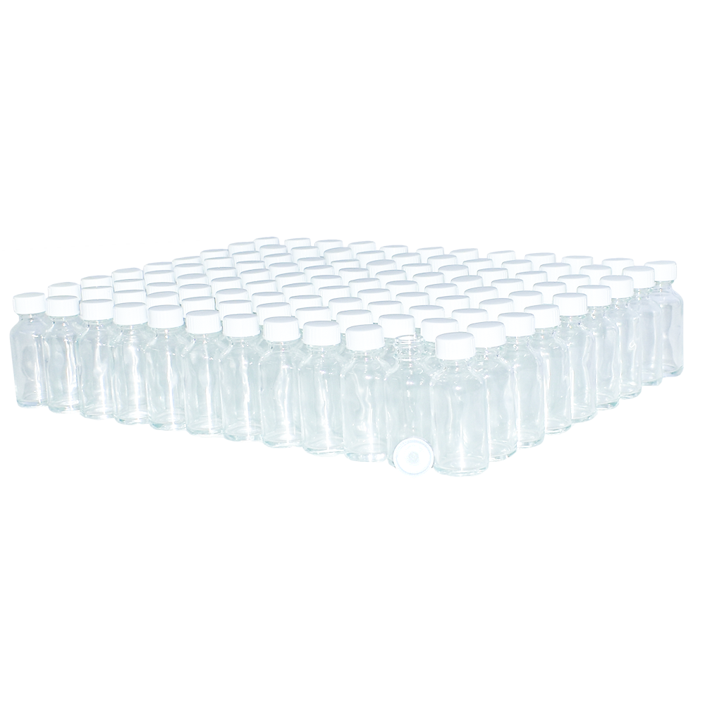 1 oz. Clear Boston Round with White Cone Lined Cap (20/400) (V8) (V20)-Glass Bottle Outlet
