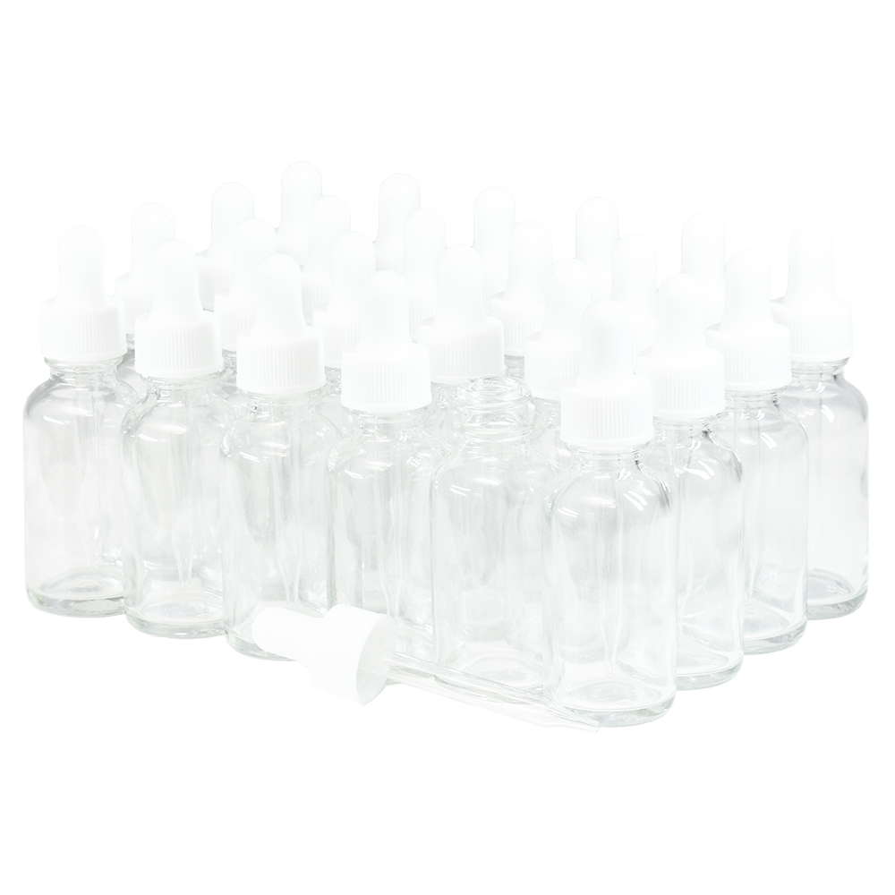 1 oz. Clear Boston Round with White Glass Dropper (20/400) (V20) (V8)-Glass Bottle Outlet