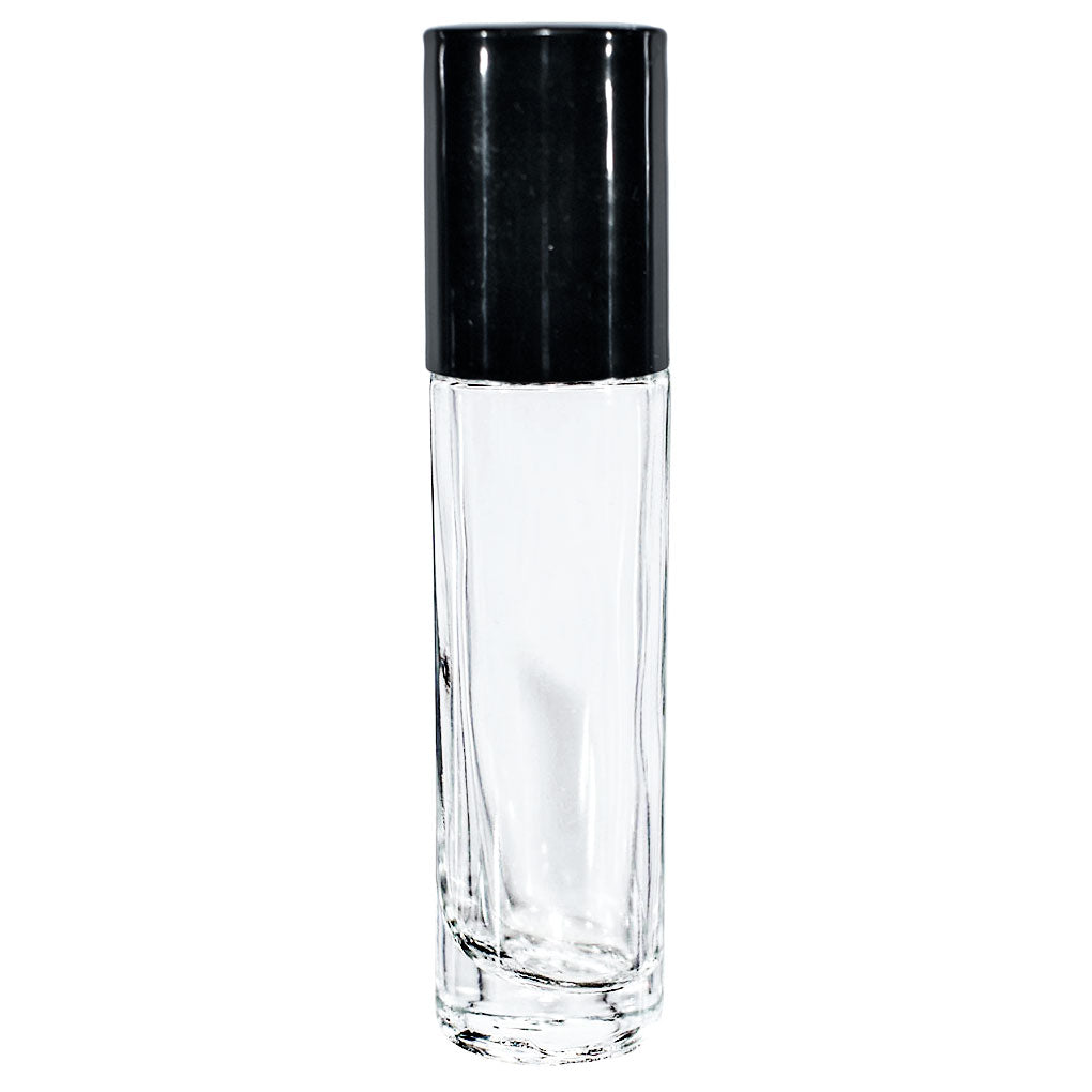 1/3 oz. (10 ml) Clear Glass Roll-on Bottle with Black Cap (Plastic Ball) (V3)