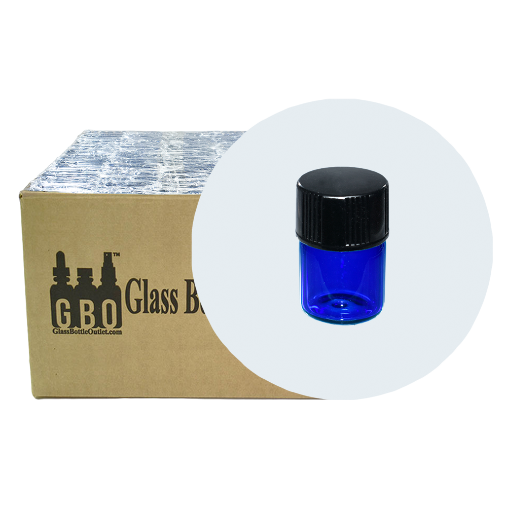 1/4 Dram Cobalt Blue Glass Bottle with Black Phenolic Cap (13/425) (V2) (V2)