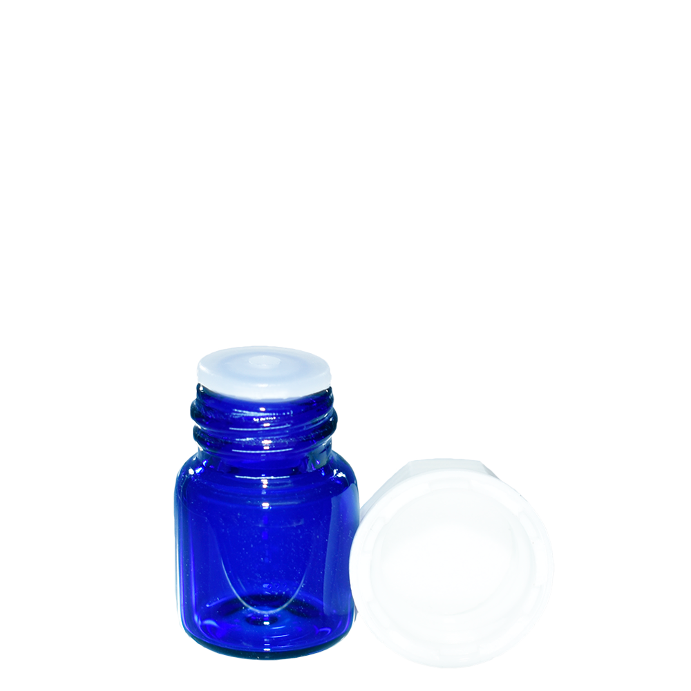 1/4 Dram Cobalt Blue Glass Bottle with Reducer and White Cap (13/425) (V2) (V2)