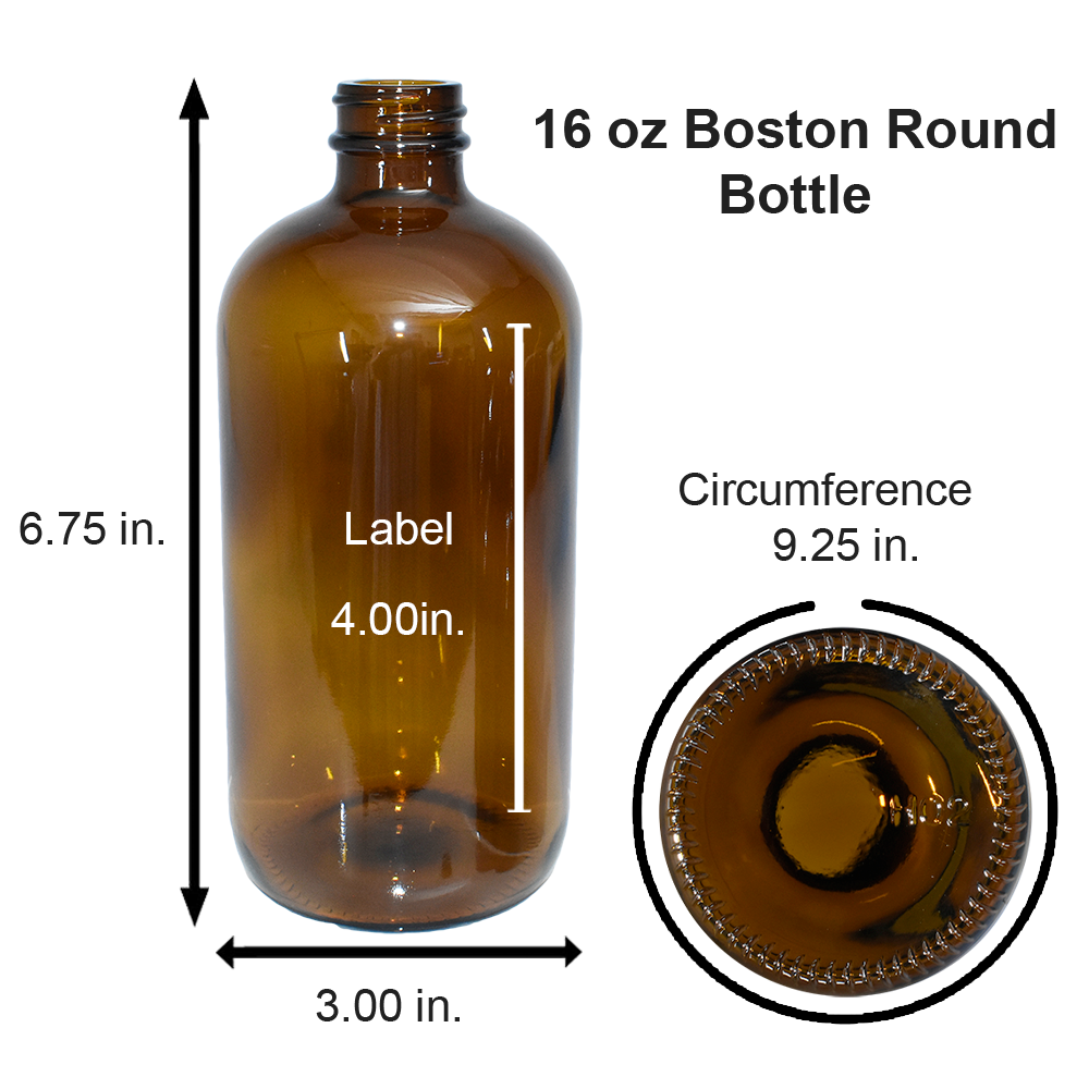 16 oz Amber Boston Round Glass Bottle