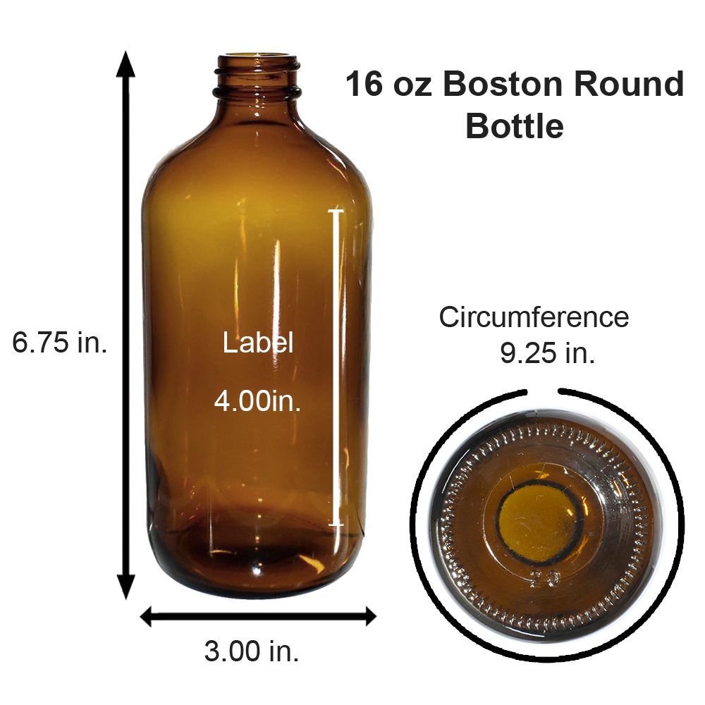 16 oz. Amber Boston Round Glass Bottles with 28/400 Polycone-lined