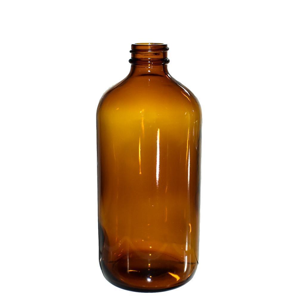 16 oz. Amber Boston Round with Black Poly Cone Cap (28/400) (V5) (V5)-Glass Bottle Outlet