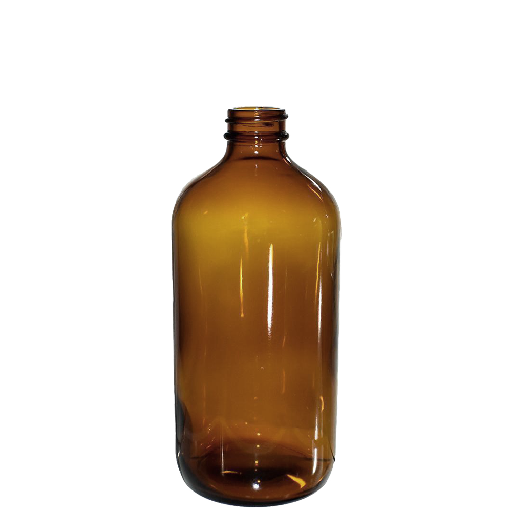 16 oz. Amber Boston Round with Black Trigger Sprayer (28/400) (V5) (V13)-Glass Bottle Outlet