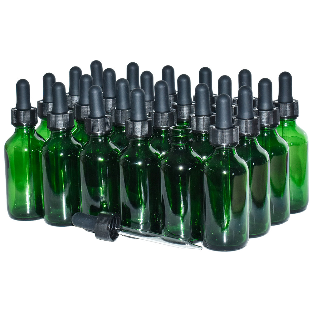 2 oz. Green Boston Round with Black Glass Dropper (20/400) (V23) (V20)