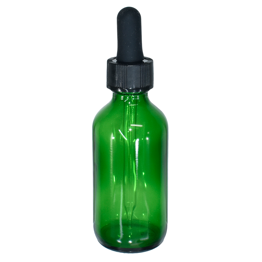 2 oz. Green Boston Round with Black Glass Dropper (20/400) (V23) (V20)