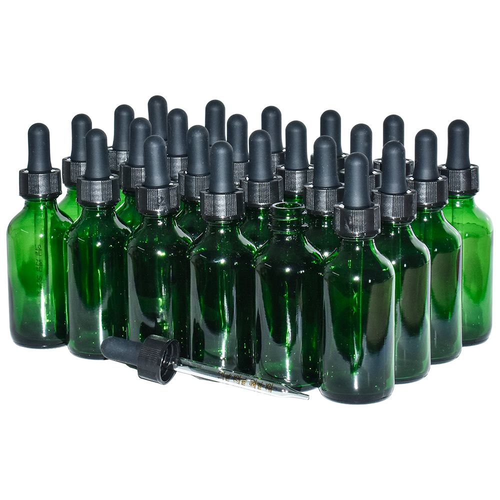 2 oz. Green Boston Round with Black Graduated Glass Dropper (20/400) (V23) (V20)