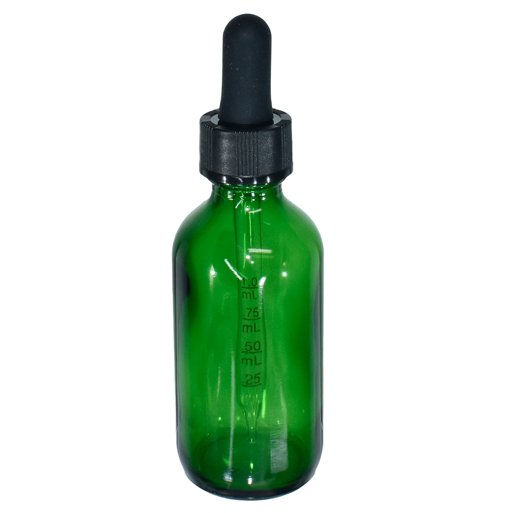 2 oz. Green Boston Round with Black Graduated Glass Dropper (20/400) (V23) (V20)