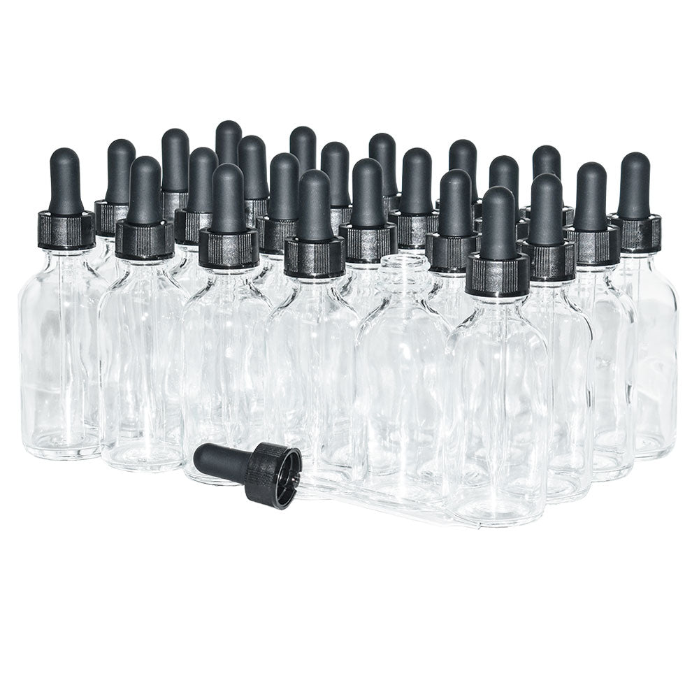 2 oz. Clear Boston Round with Black Glass Dropper (20/400) (V23) (V20)