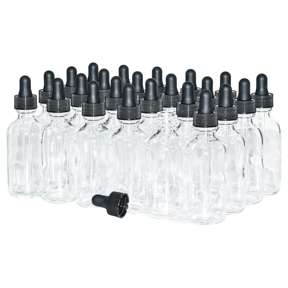 2 oz. Clear Boston Round with Black Glass Dropper (20/400) (V23) (V8)