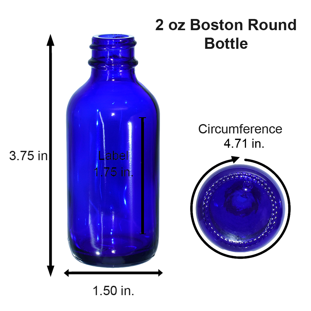 2 oz. Cobalt Blue Boston Round with Black Graduated Glass Dropper (20/400) (V23) (V20)